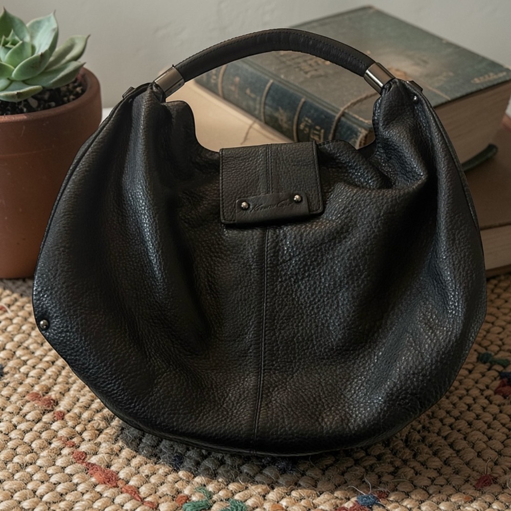 Kenneth Cole Pebbled Black Leather Hobo Bag